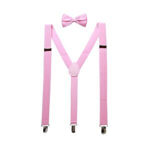 Elastic Adjustable Shoulder Strap Y Shaped Bow Tie and Suspenders Set Pink
